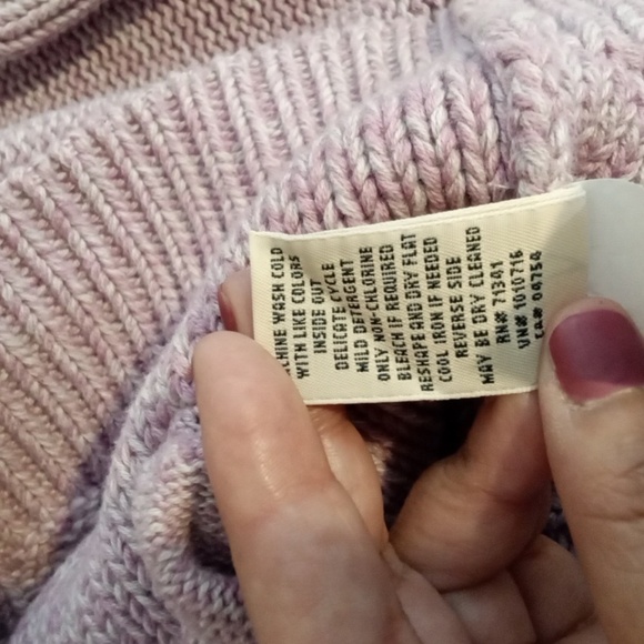 L.L. Bean Vintage Purple Pink Cable Knit Turtleneck Sweater Chunky Womens XL - Picture 6 of 8